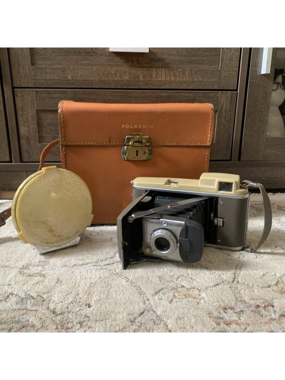 Vintage Polaroid Land Camera Model 80 With Case and Light Flash For Parts